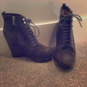Michael Kors gray suede wedge ankle bootie